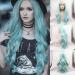 Light blue lace front wig lang corrugated for women pastel colors ice blue synthetic wig with baby hair high-quality heat-resistant fiber hair wig (light blue)