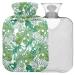 NAANLE hot water bottle with cover Cartoon palm leaf Transparent hot water bottle 1L heat bottle for menstrual cramps pain relief handfoots heat and cold therapy