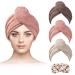 Microfiber Hair Towel 3+1 Pack Hair Turbans for Wet Hair , Hair Towel Wrap Fast Drying for Curly Hair Women Anti Frizz(Coffee/Pink/Khaki)