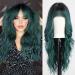 Emmor green wigs with pony curly synthetic women's wig long heat-resistant wig for everyday use natural and convenient green-A