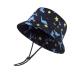 LANGZHEN Beach Sun Protection Hat for Baby Girls Adjustable Toddler Kids Hat Wide Brim Summer Play Hat with Chin Strap Navy - Dinosaur X 1-2 Years