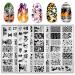 4 Pieces Halloween Nail Art Stamping Plates with Spider Webs Pumpkins Bats Witches Image Stamp Templates Kit DIY Stainless Steel Nail Image Polish Template Kit Manicure Stencils Tools