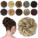 Fine hair part with rubber band dutt hair part hair tie lured hair curly hair hair extension ponytail hair parts for women girls light ash brown & bleaching blonde 38g 16H613# light ash brown & bleaching blonde 38 g