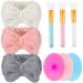3 Pieces Microfiber Bowtie Headbands Wash Face Headband Spa Headband Makeup Hair Band  3 Pieces Face Mask Applicator Brush  3 Pieces Silicone Face Cleanser Massager Brush (White  Pink  Dark Gray) Gray Pink White