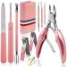 Toenail Clippers,Podiatrist Large Nail Clippers Set for Thick Nails and Ingrown Toenails Treatment tools, Stainless Steel Sharp Curved Blade Grooming Pedicure Tools Kit for Women, Men & Seniors (Pink)