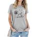 VINGVO Short Sleeve Blouse Stylish Round Neck Printed Stylish Short Sleeve T Shirt for Dating Small Light Gray (Black Font)