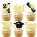 18pcs Yellow Glitter Cap Dessert Cupcake Topper Congrats Grad 2024 We Are So Proud of You Theme Decorations 2024 Preschool High School College Graduation Party Decor Supplies