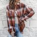 Routinfly Womens Autumn Color Block Plaid Jacket - Stylish Button Down Shirt Coat Top in L Orange | Fashion Casual Loose Fit - Buy Online on GoSupps.com