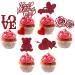 Valentine's Day Cupcake Toppers 12pcs Red Glitter Happy Valentines Day Cake Topper Love Heart Valentine Cupcake Picks for Valentine Theme Party Wedding Engagement Cake Decorations A7AXZTCQ
