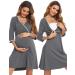 Sykooria Women's Breastfeeding Dress Cotton Soft Nursing Nightdress 3/4 Length Sleeves Maternity Nightdress Labour Nightgown for Hospital and Home A - Dark Grey XL