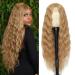 32" Long Curly Synthetic Wigs for Black Women Fake Scalp Wig Deep Wave Lace Front Wig Middle Part Daily Party Wig, Honey Blonde Color 27# 32 Inch 27#