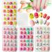 Kalolary 4 Boxes Children's Fingernails Panda Bunny Pattern Children's Artificial Nails Press on Nails Short Full Cover False Nail Set with 1 Piece Nail Glue Sticker Artificial Nail Tips Gift for Girls - D