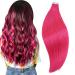 RUNATURE Pink Tape in Hair Extensions Real Human Hair HotPink Tape in Human Hair Extensions Pink Tape in Extensions Remy 22 Inch 25 Gram 22 Inch Tape #Hot Pink