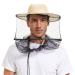 Mosquito Head Net Hat - Bug Cap UPF 50+ Sun Protection with Hidden Netting for Beekeeping Hiking Men & Women Beige 7 1/2