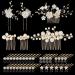 40 Pieces Wedding Hair Comb Clips U Shaped Hair Pins Clips Faux Pearl Crystal Bride Hair Clips Gold White Flower Rhinestone Hair Pins Rose Flower Rhinestone Head Piece Accessories for Women Girls