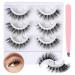 3 Pairs Self-Adhesive Eyelashes No Glue Needed False Eyelashes 3D Natural Wispy Lashes 16mm Faux Mink Lashes with Tweezers