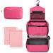 Cooja Wash Bag Hanging Toiletry Bag for Women Make up Travel Washbag with Hook & Handle 1 Makeup Toilet Bag + 2 Drawstring Bag Rose Red
