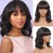 MISNEY Wavy Bob Wigs with Bangs Human Hair 12 Inch Short Wavy Human Hair Wigs with Bangs 130% Density Machine Made Human Hair Bob Wigs for Black Women None Lace Front Wigs Natural Color 12 Inch (Pack of 1) Wavy Bob