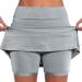 iOoppek Women's Pants with Pockets Solid Color Mid Waist Culottes Short Skirts Slim Pants Trousers With Gray S