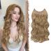 Feshfen Invisible Hair Extensions Secrets Hair extensions with wire brown blond synthetically adjustable curly hair Long wavy secret hair part for women 50cm 50 cm-h01 brown blonde-h01