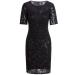VIJIV Women's Vintage 1920s Gatsby Sequin Beaded Lace Cocktail Dress with Sleeves L / UK14-16 / EU42-44 Black