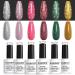 RARJSM Glitter Gel Nail Polish Set Reflective Shinny Gel Polish Explosion Diamond Nail Gel 6PCS Gold Hot Pink Green Red Silver Gel Nail Art Varnish Manicure Kit in Gift Package