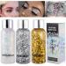 3 pieces body glitter gel shimmer sequins chunky glitter liquid eyeshadow festival glitter makeup for body face hair long loading sparkling (# set c)