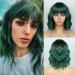 noomby Green Wig with Bangs Dark Green Wig for Women Ombre Green Wigs Wavy Green Wigs Shoulder Length Heat Synthetic Short Green Wig for Daily Party Use (Green) Ombre Green