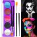 Glow Under UV Blacklight Face Paint 10 Bright Colors Gold Silver Metallic Neon Face Body Painting Palette with 2 Type Brushes Water Based Makeup For Party Halloween Washable Kids Adult (02)