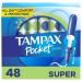 Tampax Pocket Pearl Tampons with LeakGuard Braid Super Absorbency Unscented 16 Count x 3 Packs (48 Count Total)