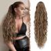 FESHFEN Long Curly Wavy Drawstring Ponytail Extensions Clip in Wavy Synthetic Hairpieces Honey Blonde Mixed Light Brown Drawstring Ponytail Curly Hair Piece Pony Tail Extension for Women 26 inch 26 Inch Honey Blonde Mixed Light Brown