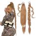 NICENEEDED Artificial Long Braided Ponytail Extension Synthetic Fluffy Natural Soft Pony Tail Piece Gold Braiding Wrap Around Hair Extensions for Women and Girls