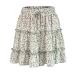 LAEMILIA Womens Elastic Waist Flared Short Skirt Floral Print Pleated Mini Skater Skirt with Drawstring S Green