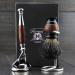 4Pc Mens Shaving Kit 3 Edge Razor With Black Badger Hair Shaving Brush Cone Shaped Razor Stand and Brush Stand Perfect Set For Men