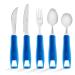 Special Supplies Adaptive Utensils 5-Piece Set Non-Weighted, Non-Slip Handles for Hand Tremors, Arthritis, Parkinsons or Elderly Use - Stainless Steel Knife, Rocker Knife, Fork, Spoons - Blue