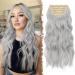 Feshfen clip in extensions 4PCs hair extensions with clips synthetic wavy hair exension gray wavy wavy hair extensions clip in hair part for women 50 cm