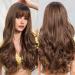 EMMOR Ombre Brown with Highlight Wavy Wigs for Women Long Curly Wigs with Bangs Heat Resistant Fiber Synthetic Wigs Natural looking for Daily Use 56Brown Ombre