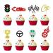 Arthsdite 24 PCS Race Car Cupcake Toppers Traffic Light Steering Wheel Trophy Flag Helmet Racing Car Cupcake Picks for Let's Go Racing Sports Theme Baby Shower Boys Birthday Party Cake Decorations Colorful