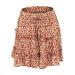 LAEMILIA Womens Elastic Waist Flared Short Skirt Floral Print Pleated Mini Skater Skirt with Drawstring M Orange