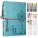 SEEHAN Leather Scrapbook Photo Album 8.5x11inch Travelling Journal Scrap Book  Love Memory Photo Book for Couples Scrap Book DIY Photo Album Vintage Scrapbook Gift for Anniversary Valentines Light blue-60 Pages
