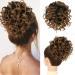 RUWISS Messy Bun Short Curly Drawstring Ponytail Extension Loose Hair Bun Hair Pieces for Women High Temperature Synthetic Hair Bun Extension Black Mix Burgundy Ombre 1 Count (Pack of 1) Black Mix Brown Ombre