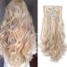 Clip in extensions hair extension such as real hair synthetic hair part 8 tressen 18 clips for complete full head hair extensions 60cm wavy sandblond & bleach blonde 60 cm sand blonde & bleach blonde