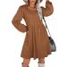 Aokosor Long Sleeve Knit Dress | Square Neck Jumper Dress | Babydoll | Caramel - Buy Online on GoSupps.com