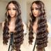 BlackSwern 30inch Honey Blonde Highlight Lace Front Wigs  Deep Wave Lace Front Wigs Crimps Hair Glueless Wigs Pre Plucked  Melted Hairline HD Lace Wig for Black Women  30inch Long Wig 4/27 Ombre Highlights Synthetic Lace...