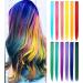 Lskjmo rainbow wig pieces colorful party highlights clip in colored hair extensions multicolors straight synthetic hairpieces for women girls multi colored