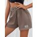 MakeMeChic Women's Mocha Brown Drawstring Waist Sweat Shorts - Size Medium - Buy Online on GoSupps.com