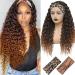 Ombre Brown Headband Wig Water Wave Headband Wigs for Black Women Synthetic Glueless Half Wig 26 Inch 180% Density Curly Wigs with Headbands Attached Natural for Daily Use (26 inch,30/16#) 26 Inch (Pack of 1) T30-16