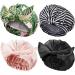 4 Pieces Shower Caps for Women, Waterproof Reusable Shower Hair Caps Elastic Hem Turban Shower Bath Caps Bowknot Silky Satin Bath Hair Caps for Long Short Curly Hair (Stripe Pattern, Mixed Color)