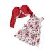 puseky Toddler Girl Dress and Cardigan 2 Piece Girl Floral Print Sleeveless Dress and Ribbed Cardigan Coat Set 2-3 Years Wine Red