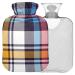 NAANLE hot water bottle with cover blue pink tartan plaid transparent hot water bottle heat bottle for back pain relief handfoot warmer neck warmth and cold therapy 1l